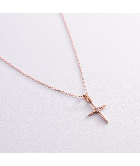 Gold necklace "Cross" with cubic zirconia col02188 Onix 45