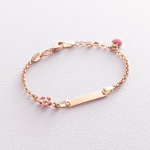 Gold children's bracelet "Flower and Heart" with enamel b04579 Onix 15