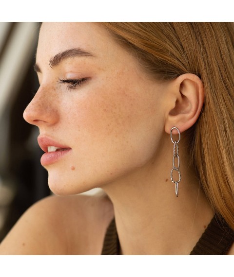 Silver earrings - studs "Freedom" (rhodium) 123306 Onyx