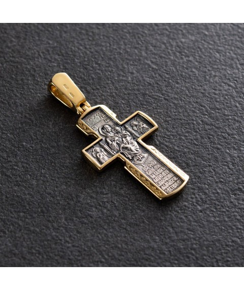 Silver cross "Crucifixion of Christ. Icon of the Mother of God" with gilding 132301 Onyx