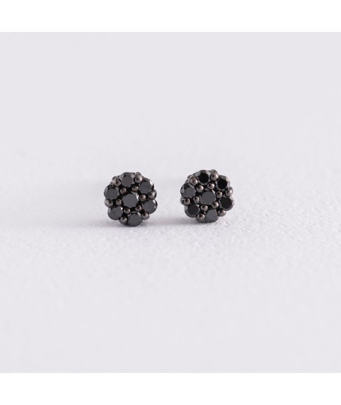 Gold earrings "Flowers" with black diamonds sb0355di Onyx