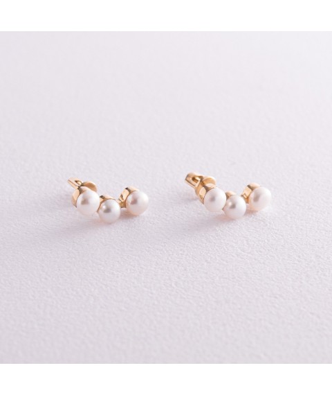 Earrings - studs "Jane" in yellow gold with pearls s08060 Onyx