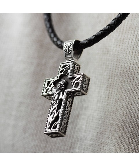 Чоловічий православний хрест "Розп'яття" з ебенового дерева та срібла 970 Онікс