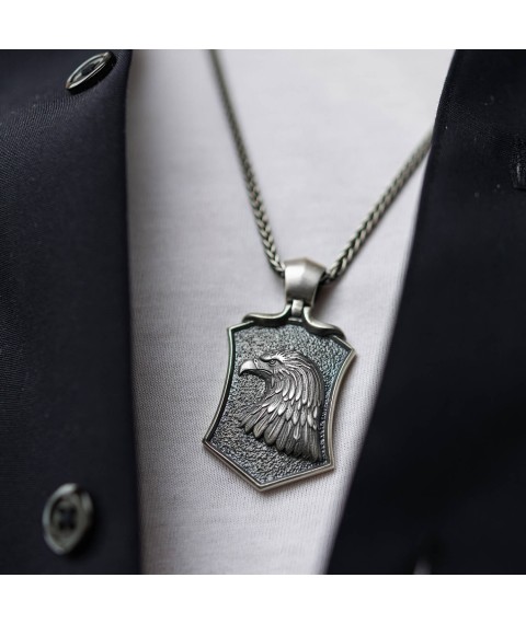Men's silver pendant "Eagle" 377 Onyx