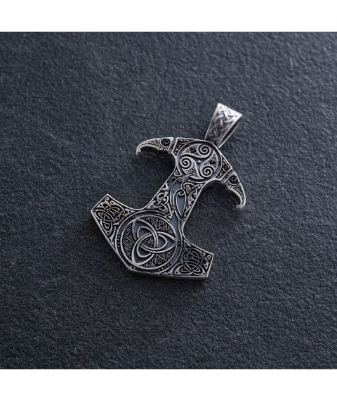 Silver pendant "Hammer" with triskelion and Celtic knot symbols 7048 Onyx