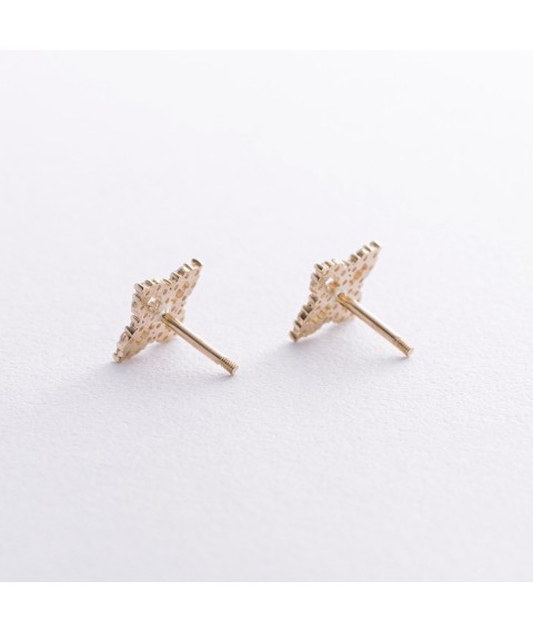Earrings - studs "Clover" with cubic zirconia (yellow gold) s08621 Onyx