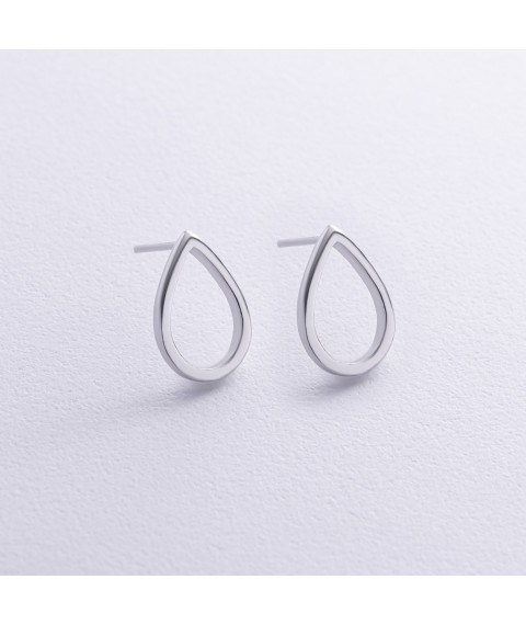 Silver stud earrings "Big drops" (1.7 x 1.2 cm) 122500 Onyx