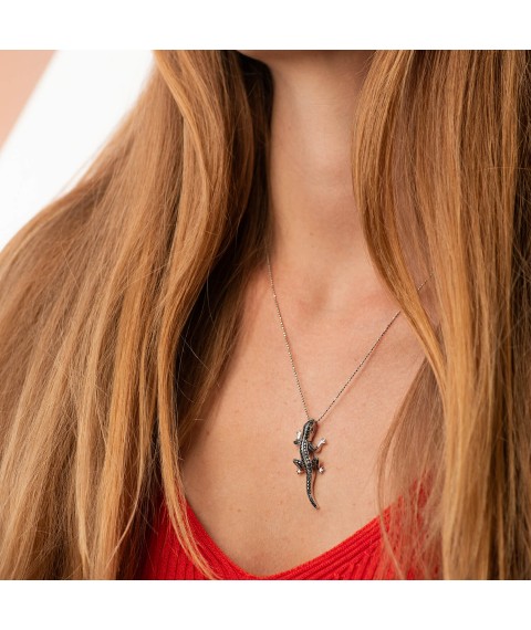 Pendant "Lizard" in white gold (cubic zirconia) p03833 Onyx