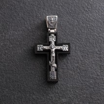 Серебряный крест "Распятие. Спаси и Сохрани" (на укр. языке) с эбеновым деревом mini 1340 Онікс