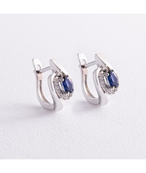 Gold earrings with diamonds and sapphires sb0016 Onyx
