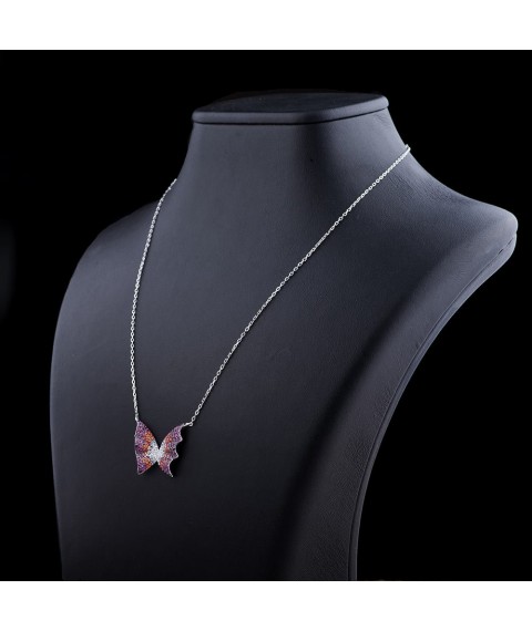 Silver Butterfly necklace with colored cubic zirconia 18534 Onix 45