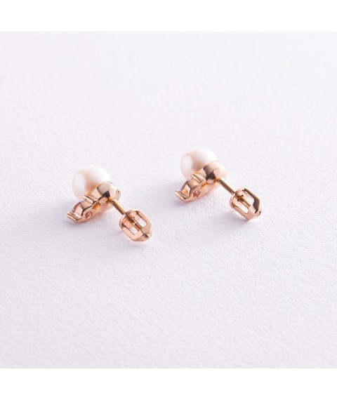 Gold earrings - studs with pearls and cubic zirconia s07952 Onyx