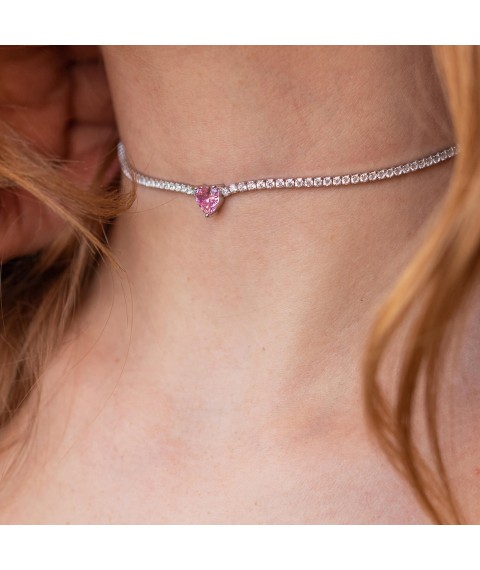 Silver necklace - choker "Heart" with cubic zirconia 181260 Onix 40