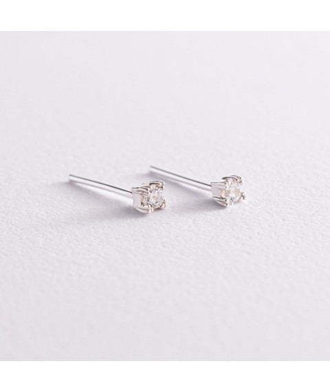 Silver earrings - studs with cubic zirconia 12985 Onyx