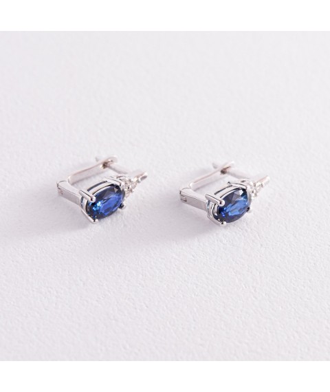 Gold earrings with diamonds and sapphires sb0380z Onyx