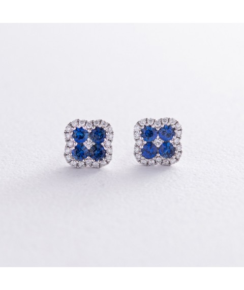 Gold earrings - studs with diamonds and sapphires sb0095lg Onyx
