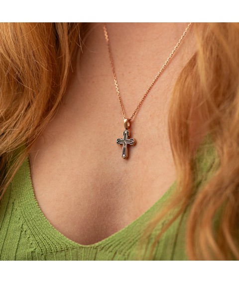 Golden Orthodox cross with crucifix and prayer (blackening) p02536 Onyx
