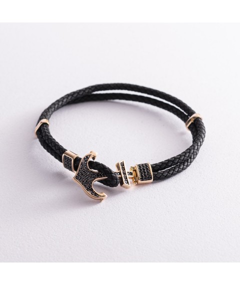 Rubber bracelet in gold "Anchor" with cubic zirconia b02348 Onix 21