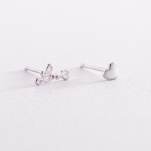 Silver earrings - studs "Love" with enamel 123136 Onyx