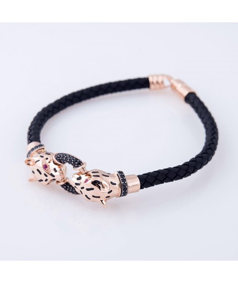 Rubber bracelet with gold "Panthers" with enamel and cubic zirconia b02366 Onix 19