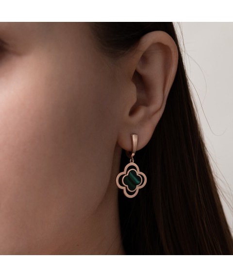 Earrings "Clover" in red gold (enamel) s07662 Onyx