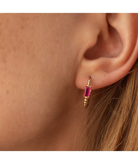Gold earrings - rings "Annabelle" with pink cubic zirconia s08499 Onyx