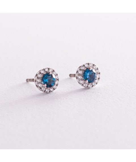 Silver earrings - studs with London Blue topaz and cubic zirconia 2112/9р-TLB Onix