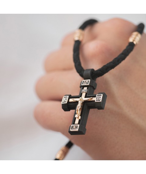 Men's Orthodox cross on a cord made of ebony and gold kol02134 Onix 60