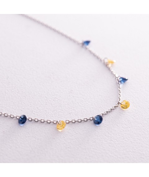 Necklace "Ukrainian" in silver (blue and yellow cubic zirconia) 181225 Onyx 43