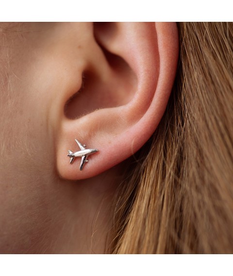 Silver earrings - studs "Airplane" mini 123351 Onyx