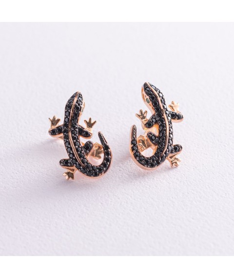 Gold earrings "Lizards" (cubic zirconia) s04479 Onyx