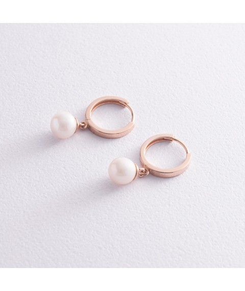 Gold earrings - rings with pearls s08273 Onyx