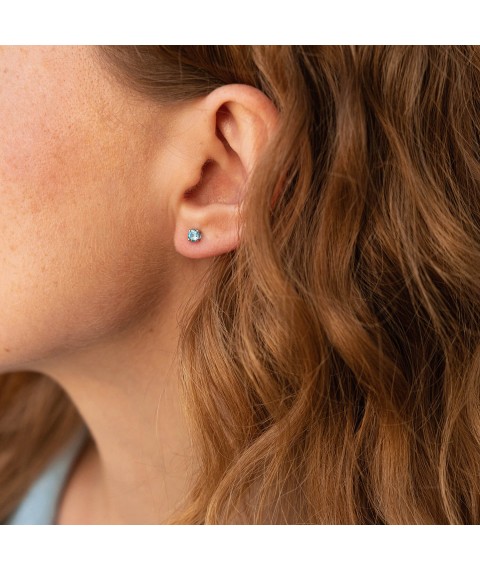 Gold earrings - studs with blue topaz sb0119gl Onyx