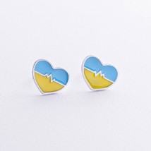 Серьги - пусеты "Сердце Украины" в серебре (голубая и желтая эмаль) 1016 Онікс