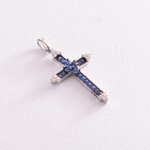 Золотой крестик с синими сапфирами и бриллиантами 1П759-0149 Онікс
