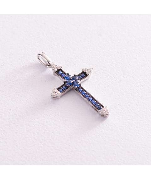 Золотой крестик с синими сапфирами и бриллиантами 1П759-0149 Онікс