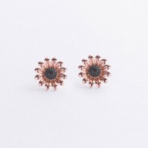 Серьги - пусеты "Подсолнухи" в красном золоте mini с09265 Онікс