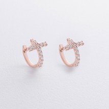 Серьги - кольца "Крестики" с фианитами (красное золото) с09195 Онікс
