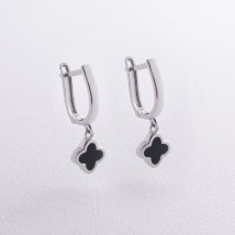 Earrings "Clover" in white gold (enamel) s07535 Onix