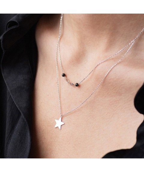 Double gold necklace "Star" with black cubic zirconia col01537 Onyx