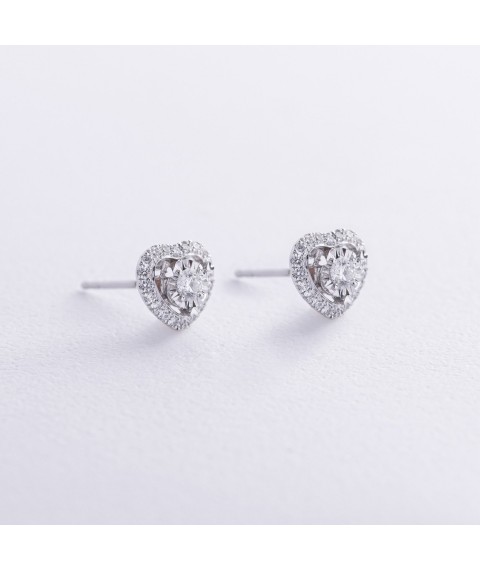 Gold earrings - studs "Hearts" with diamonds sb0490cha Onyx