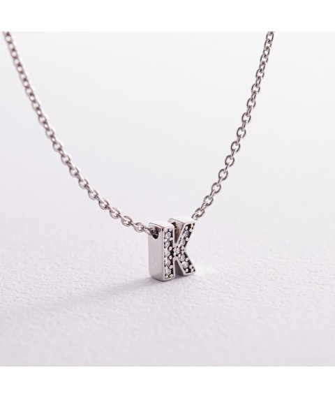 Silver necklace with the letter "K" with cubic zirconia 1103 K Onix 45