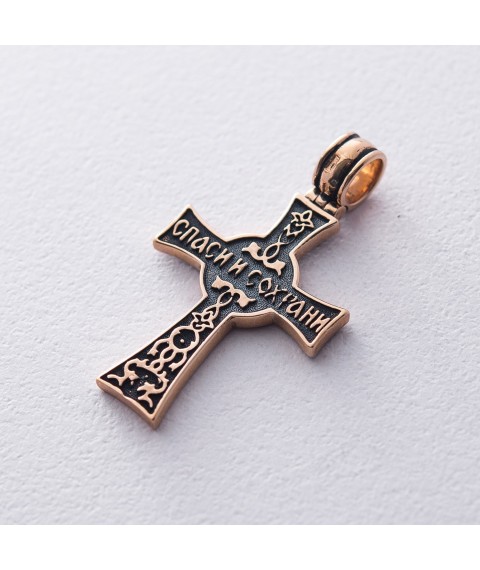 Golden Orthodox cross "Save and Preserve" p02417 Onyx