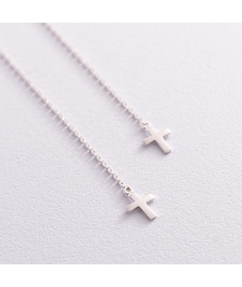 Silver earrings - broaches "Cross" 123100 Onyx