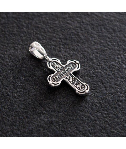 Silver cross "Crucifixion. Save and preserve" with blackening 132705 Onyx