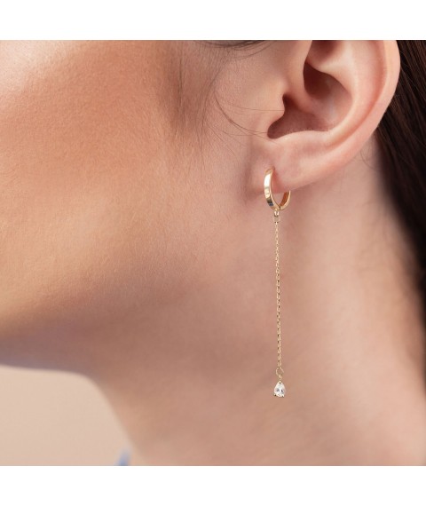 Earrings - rings "Droplets" with cubic zirconia (yellow gold) s08352 Onyx