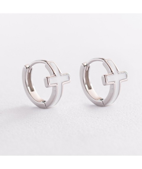 Silver earrings "Cross" with enamel 123159 Onyx