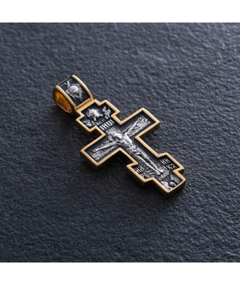 Silver cross with gold plated "Crucifixion. Guardian Angel" 132499 Onyx