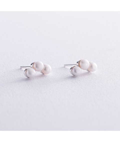 Срібні сережки - пусети "Джейн" з перлами 123233 Онікс