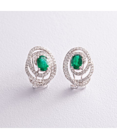 Gold earrings with emeralds and diamonds doubs654 Onyx